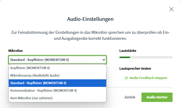 Nur zuhören Option